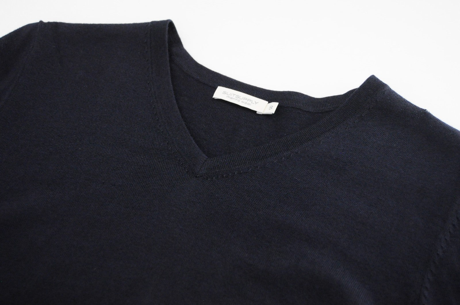 SUITSUPPLY Men Jumper S Navy Pure Merino Wool Knitted V-Neck Pull On Sweater