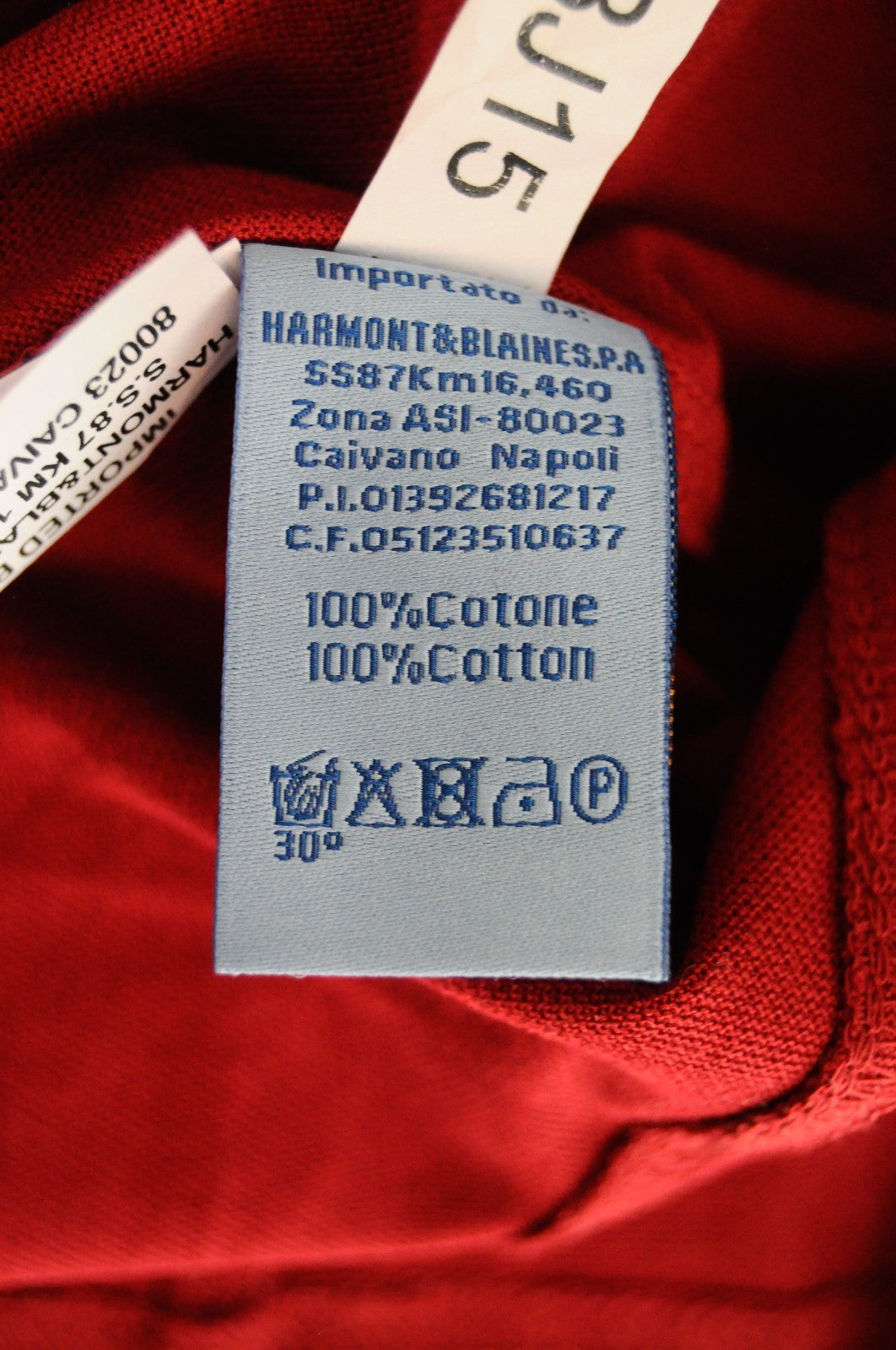 HARMONT & BLAINE Men T-Shirt M Red Logo Cotton Blue Details Short Sleeve Polo