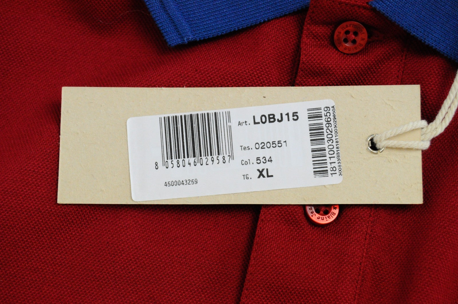 HARMONT & BLAINE Men T-Shirt XL Red Pure Cotton Short Sleeve Collared Logo Polo