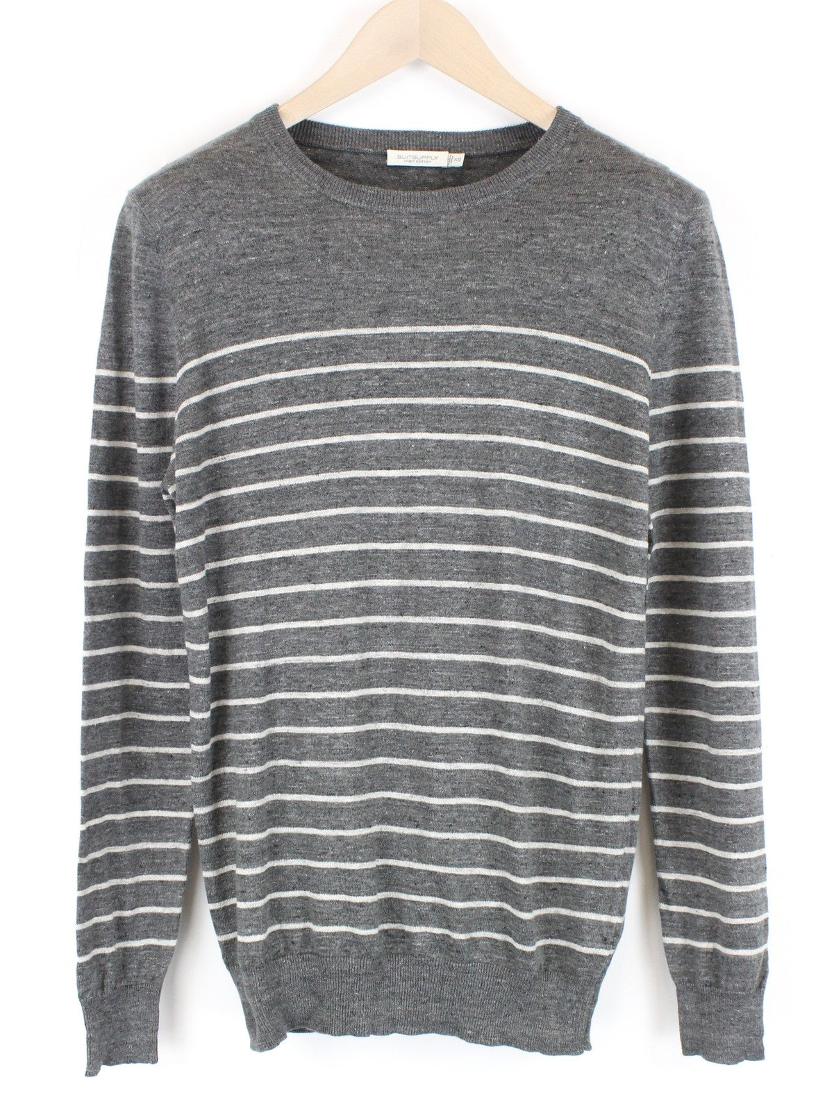 SUITSUPPLY Men Jumper XS Grey Linen Cotton Striped Knitted Long Sleeve Sweater
