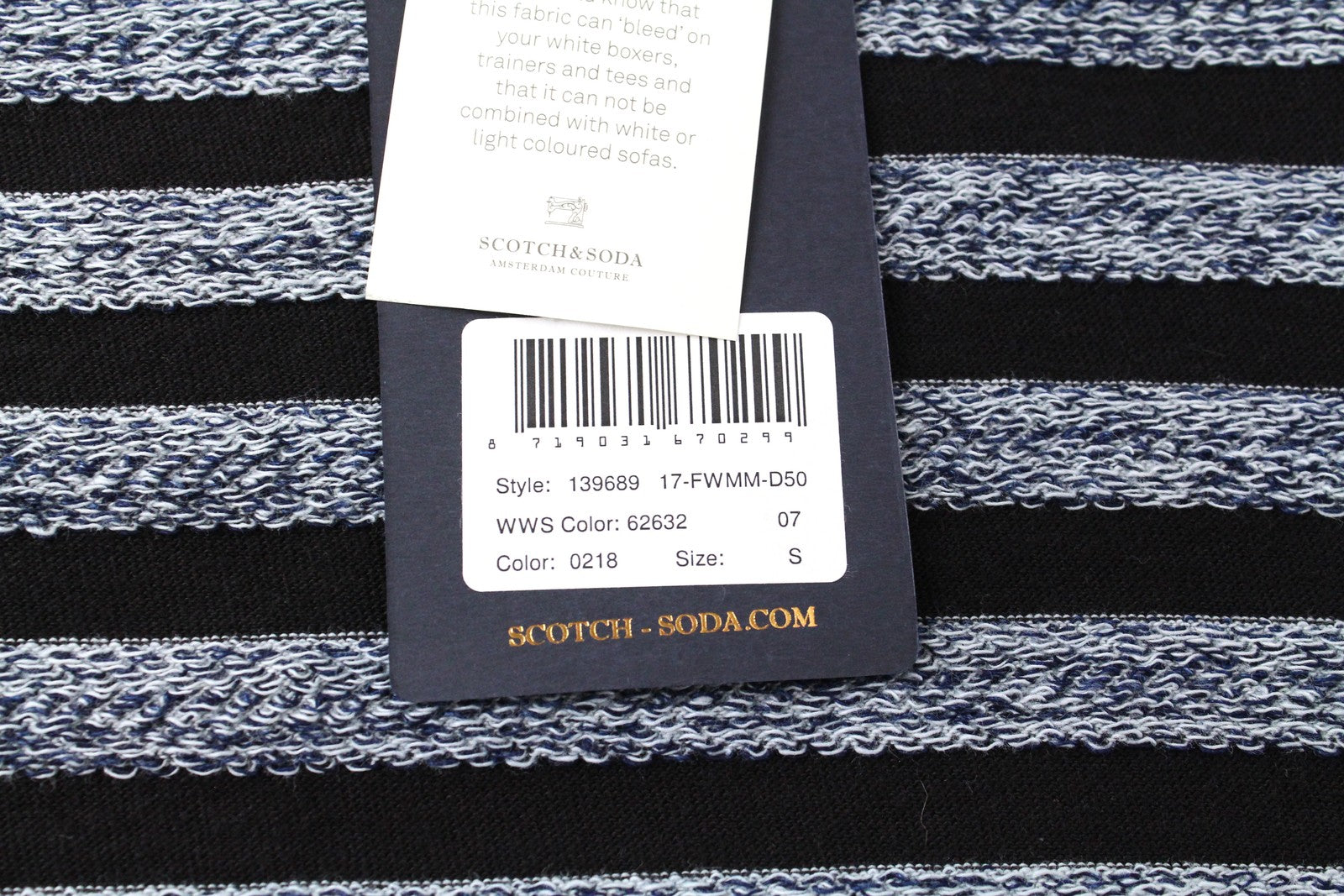 SCOTCH & SODA Ams Couture Men Sweatshirt S Grey Pure Cotton Striped Long Sleeved