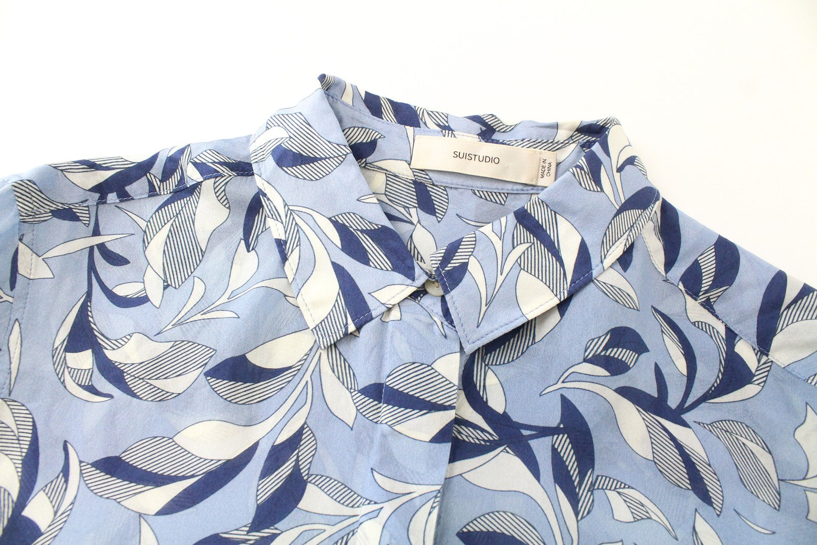 SUISTUDIO Charles Women Shirt UK6 Blue Silk Patterned Lightweight Long Sleeved