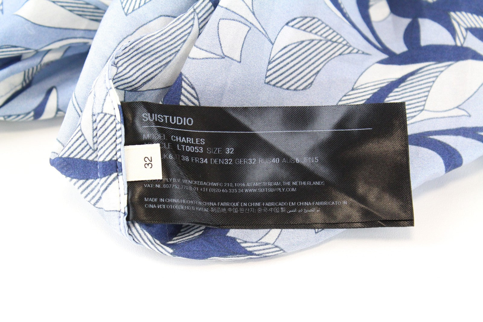 SUISTUDIO Charles Women Shirt UK6 Blue Silk Patterned Lightweight Long Sleeved