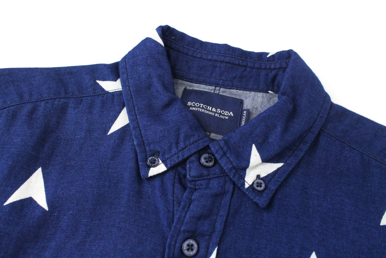 SCOTCH & SODA Ams Blauw Men Shirt S Blue Pure Cotton Long Sleeved Patterned