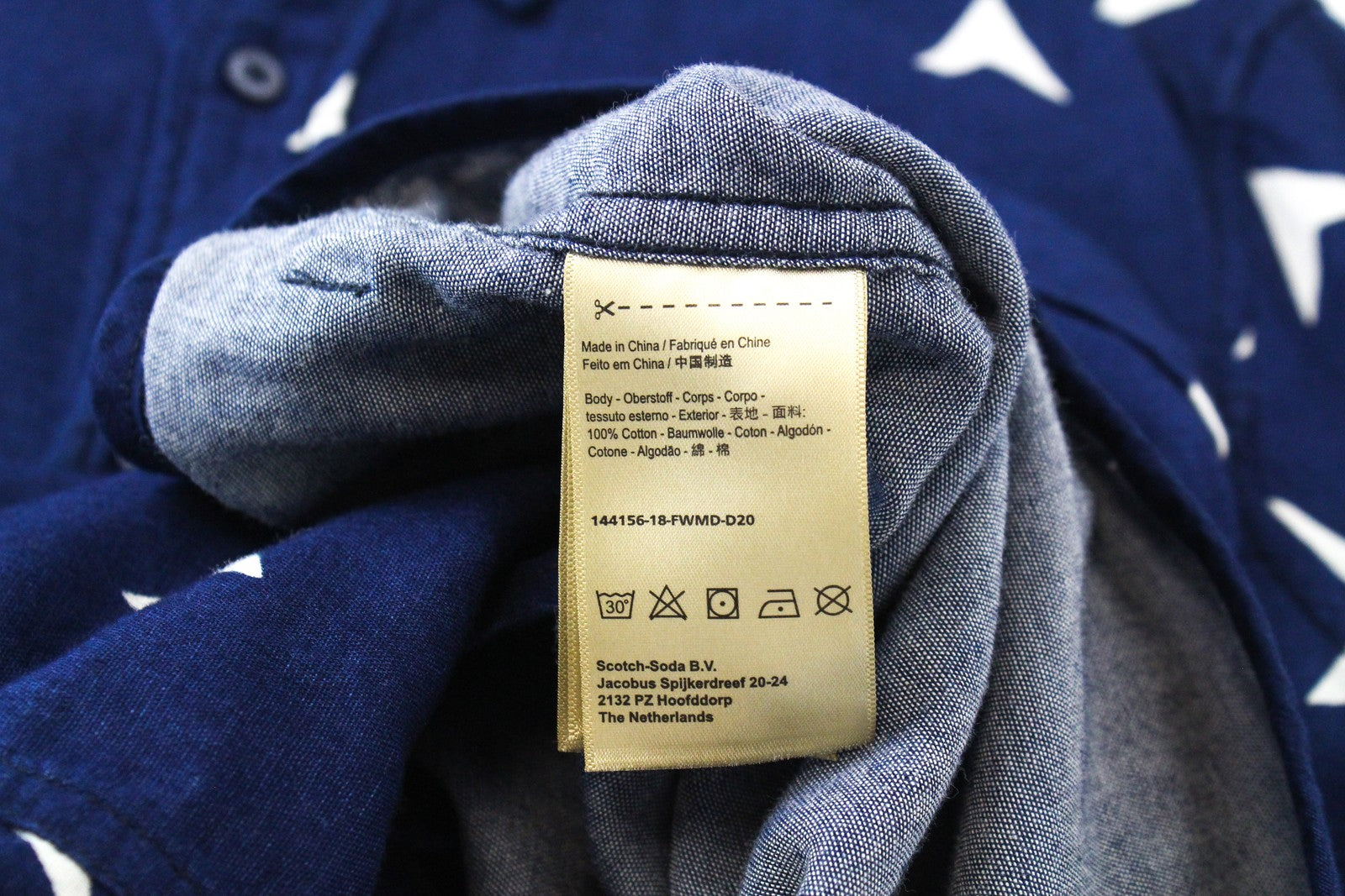 SCOTCH & SODA Ams Blauw Men Shirt S Blue Pure Cotton Long Sleeved Patterned