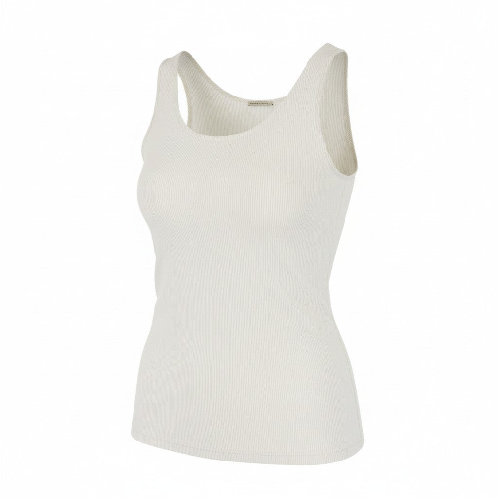 MAISON SCOTCH Women T-Shirt S Beige Pure Cotton Sleeveless Striped Round Neck