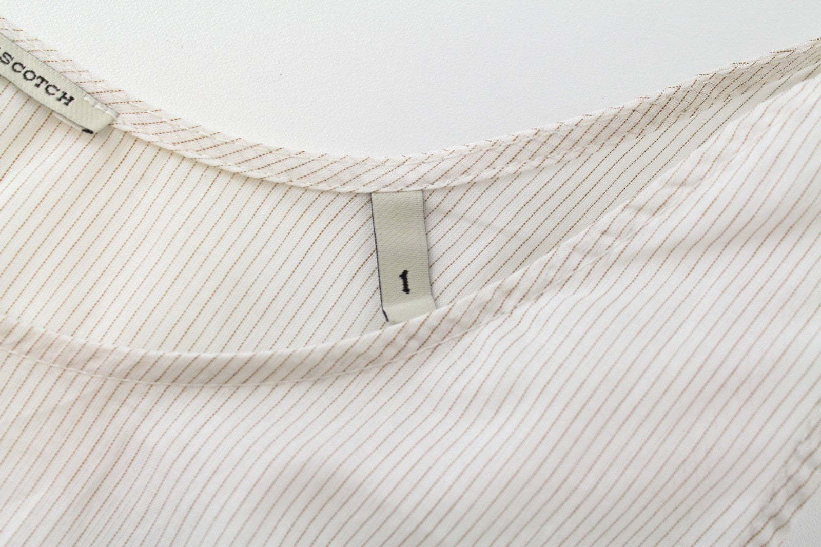 MAISON SCOTCH Women T-Shirt S Beige Pure Cotton Sleeveless Striped Round Neck