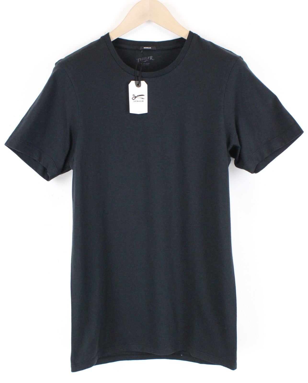 DENHAM Tubular Women T-Shirt S Black Pure Cotton Short Sleeved Round Neck Plain