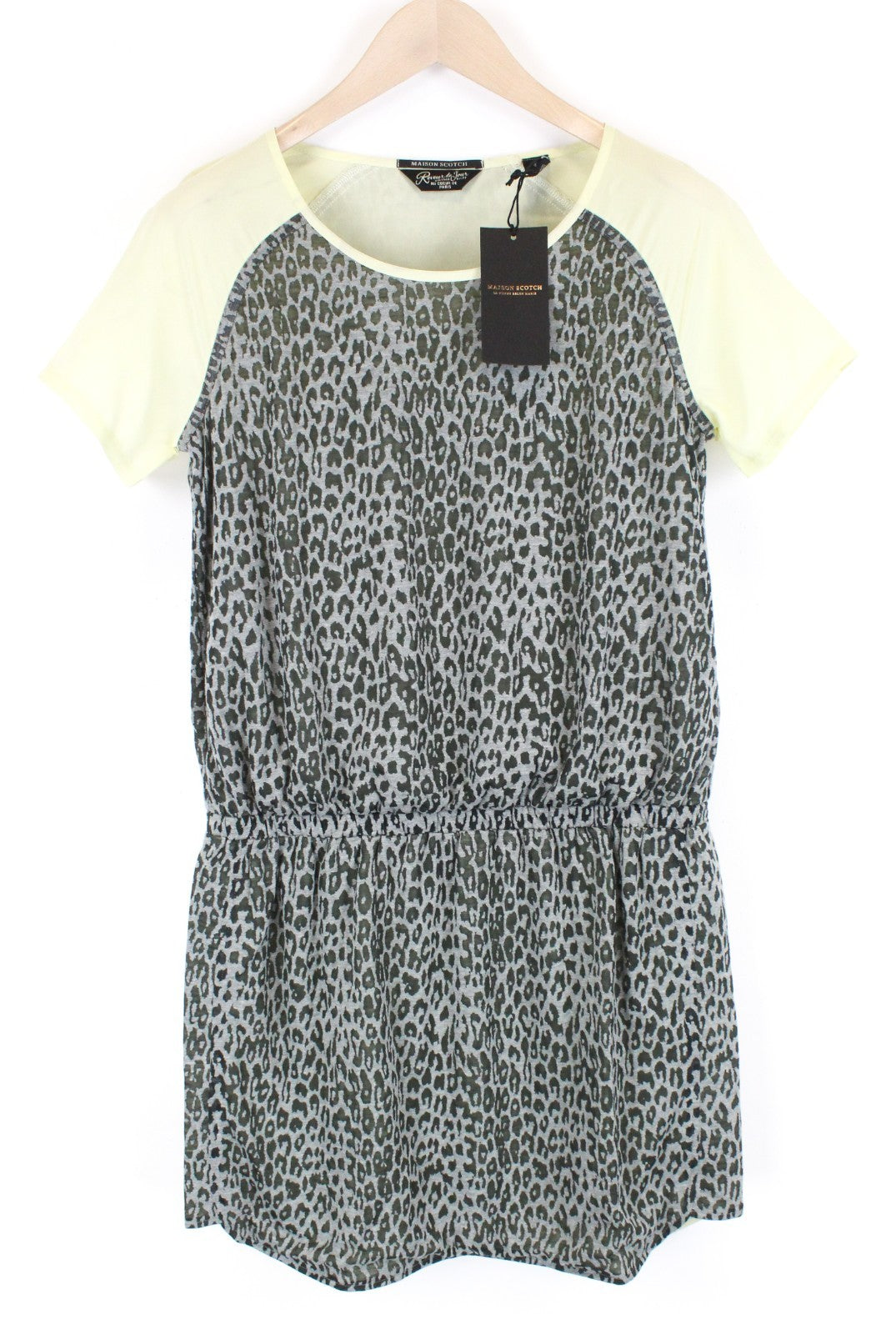 MAISON SCOTCH Women Dress S Grey Animal Print Short Sleeved Lightweight Short