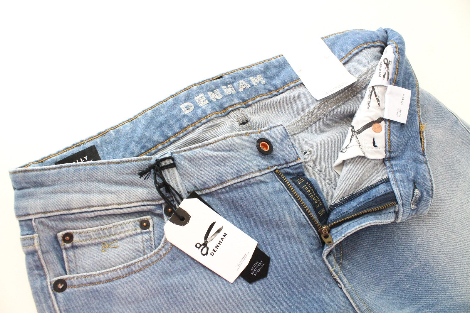 DENHAM Sally Women Jeans W27/L32 Blue Cotton Stretch Straight Fit Washed Denim