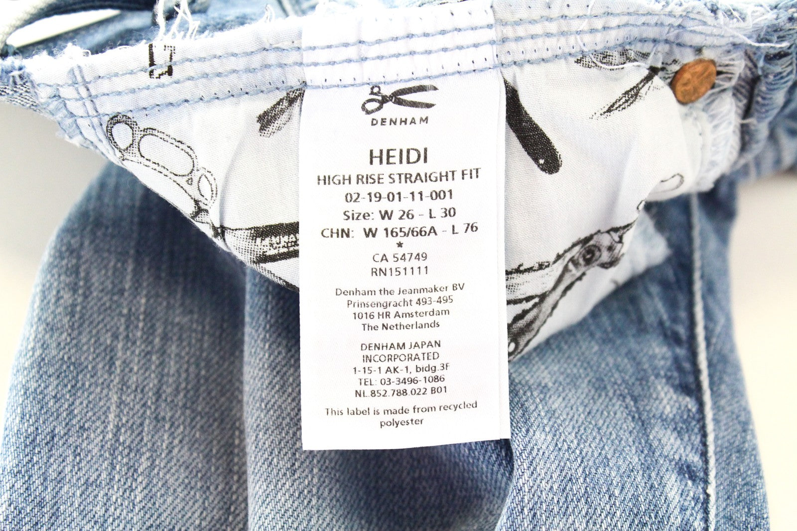 DENHAM Heidi Women Jeans W26/L30 Blue Cotton Stretch High Rise Straight Washed