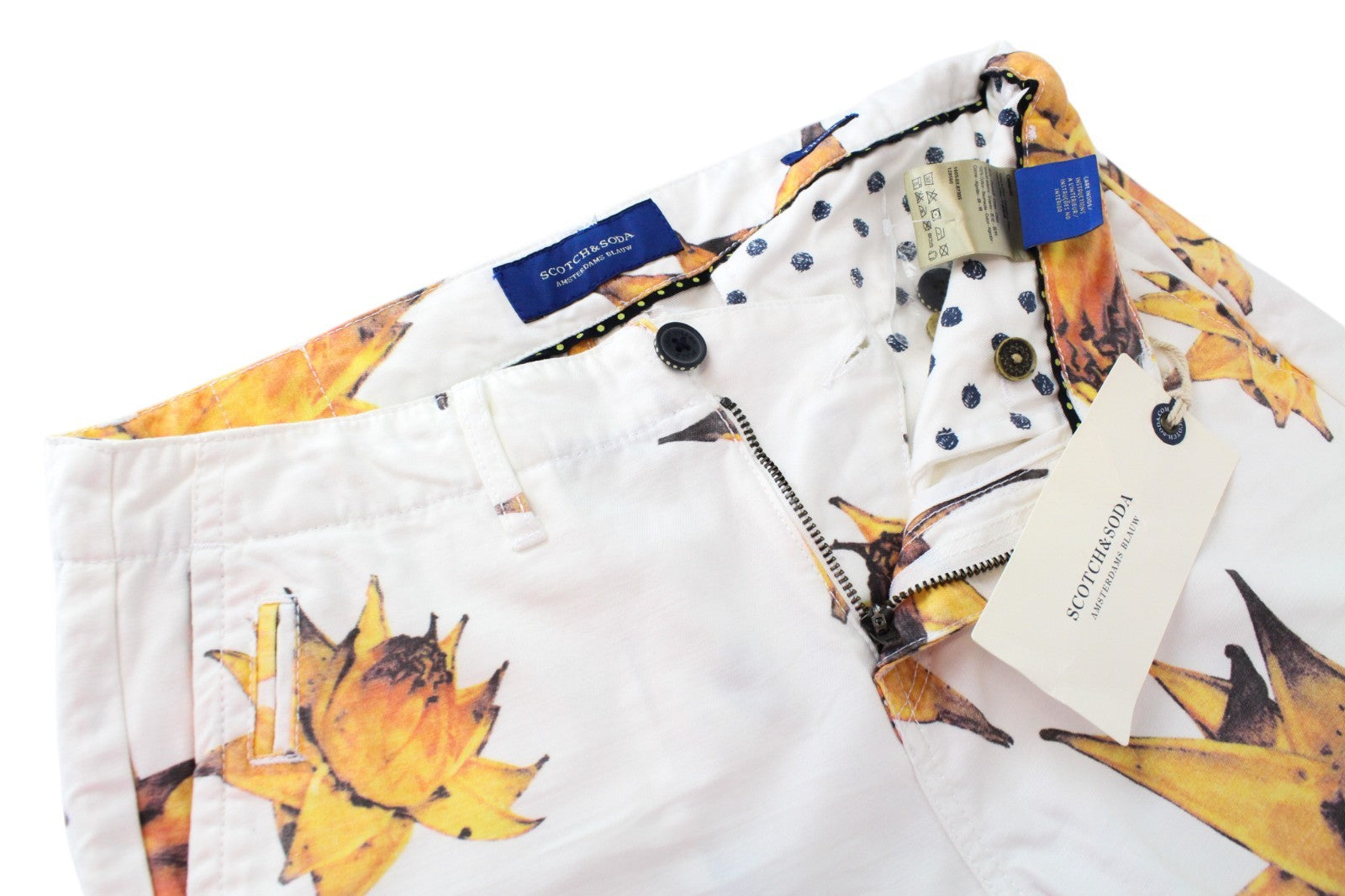 SCOTCH & SODA Ams Couture Men Shorts W28 White Pure Cotton Flower Patterned