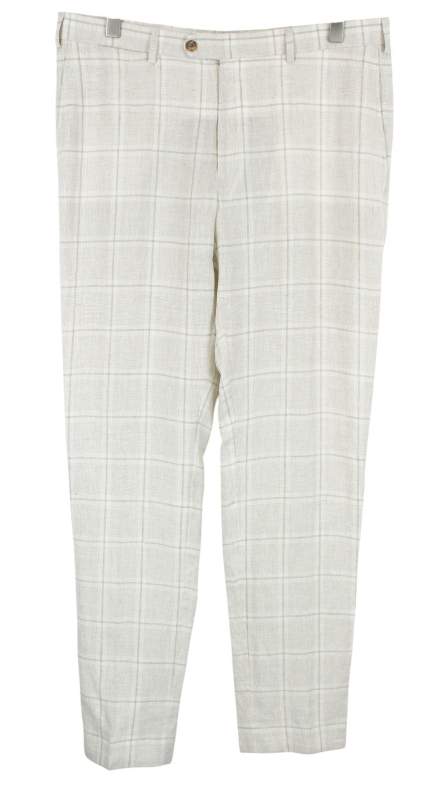 SUITSUPPLY Brescia Men Trousers UK44R Beige Pure Linen Checked Pattern Pleated