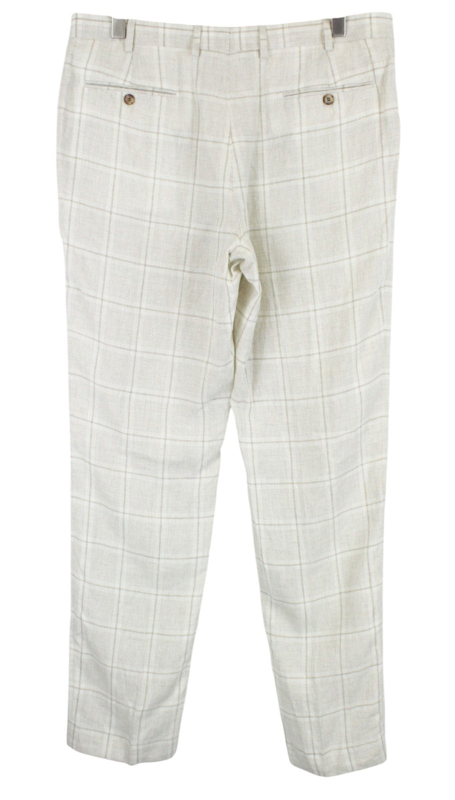 SUITSUPPLY Brescia Men Trousers UK44R Beige Pure Linen Checked Pattern Pleated