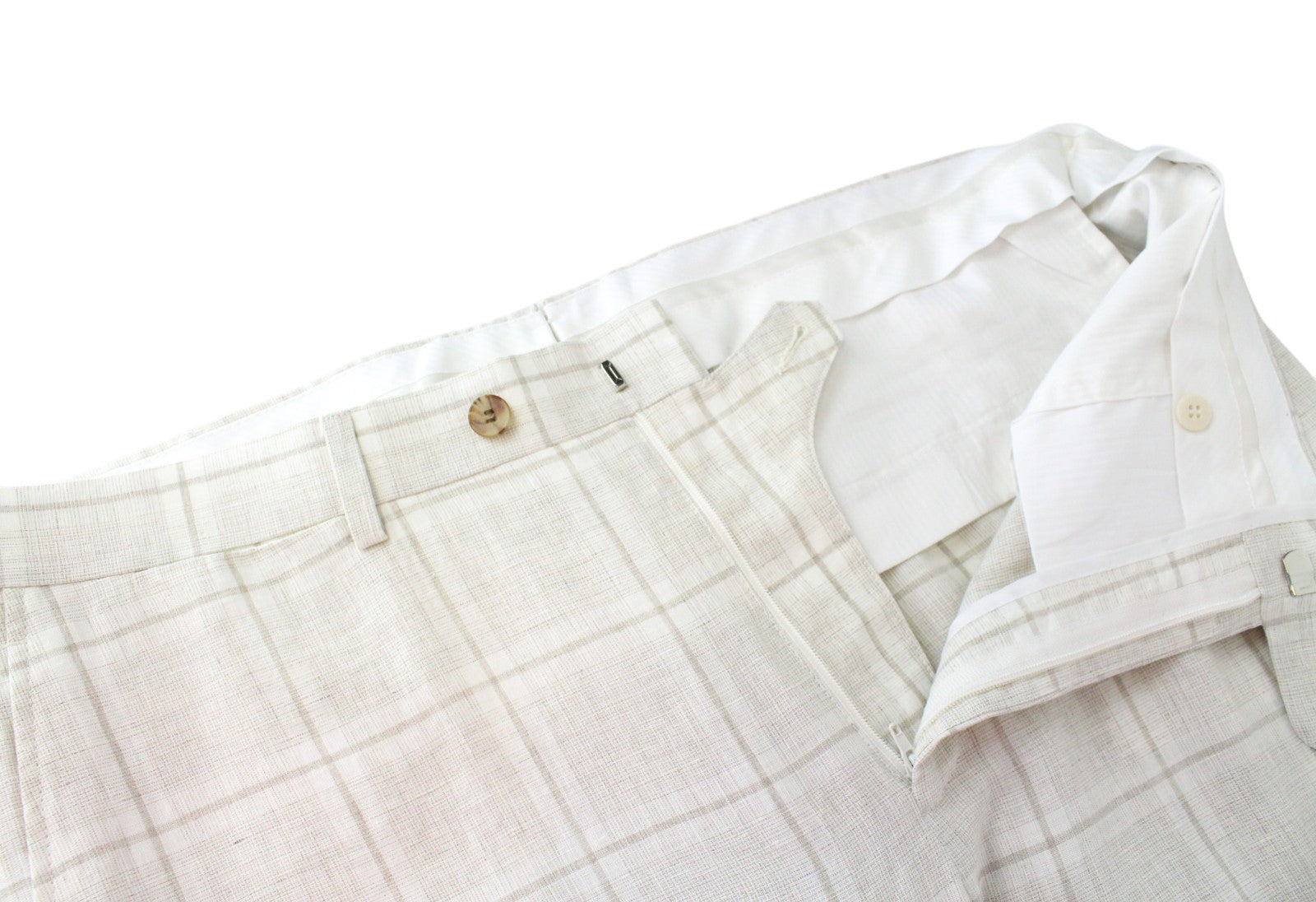 SUITSUPPLY Brescia Men Trousers UK44R Beige Pure Linen Checked Pattern Pleated