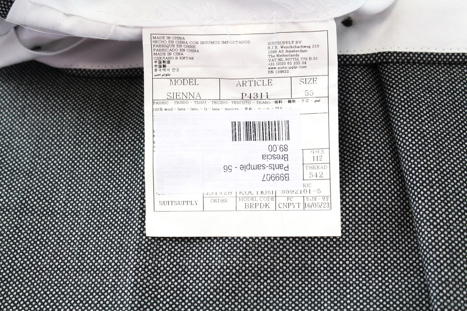 SUITSUPPLY Sienna Men Trousers UK46R Pure Wool Lined Pleated Formal Grey