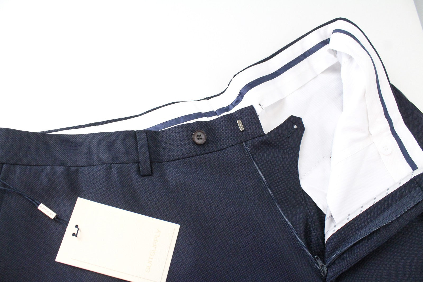 SUITSUPPLY Brescia Men Trousers UK40S Navy Pure Wool Pleated Classic Formal