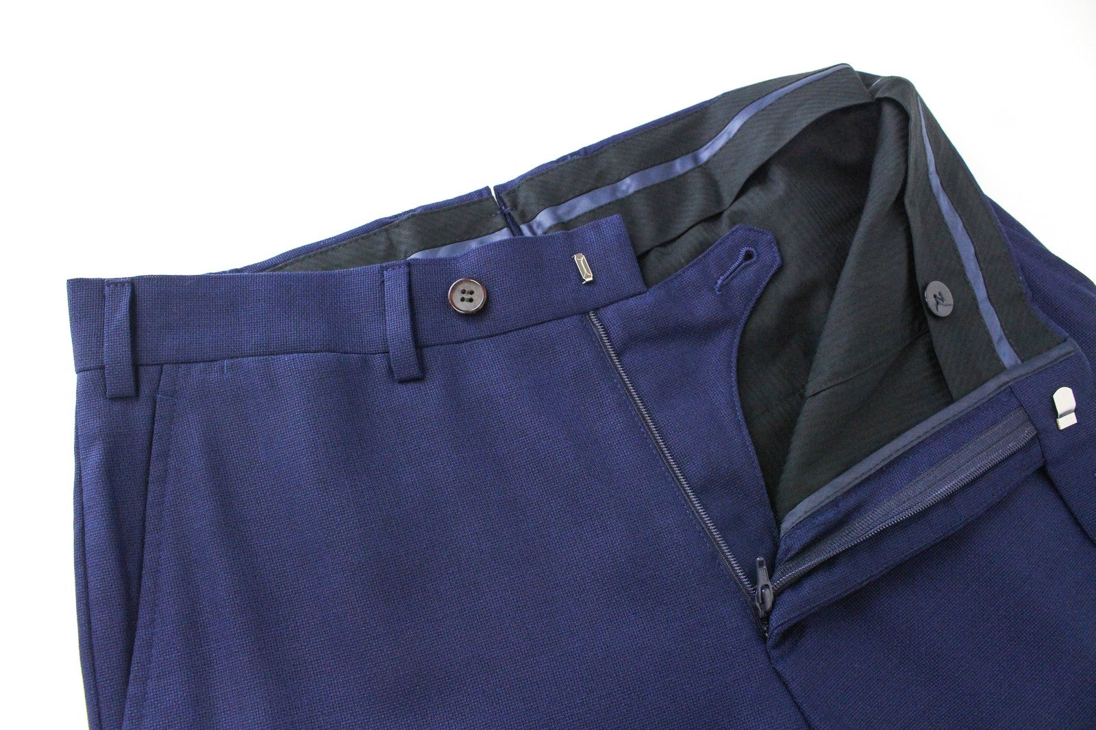 SUITSUPPLY Brescia Men Trousers UK28R Blue Pure Wool Lined Slit Pocket Formal
