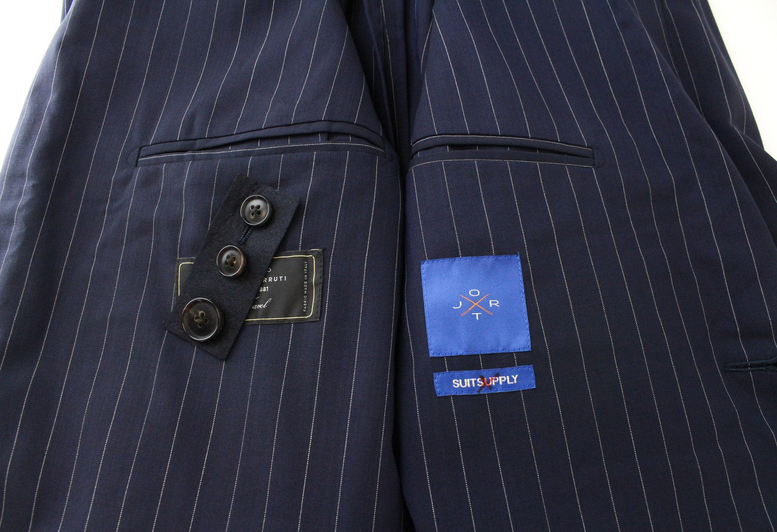 SUITSUPPLY Jort Men Blazer UK42R Navy Slim Striped Notch Lapel Unlined Formal