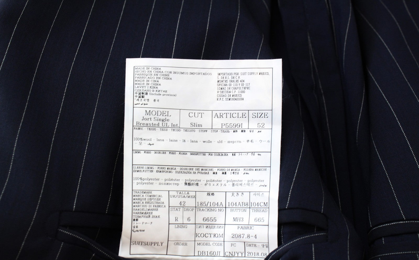 SUITSUPPLY Jort Men Blazer UK42R Navy Slim Striped Notch Lapel Unlined Formal