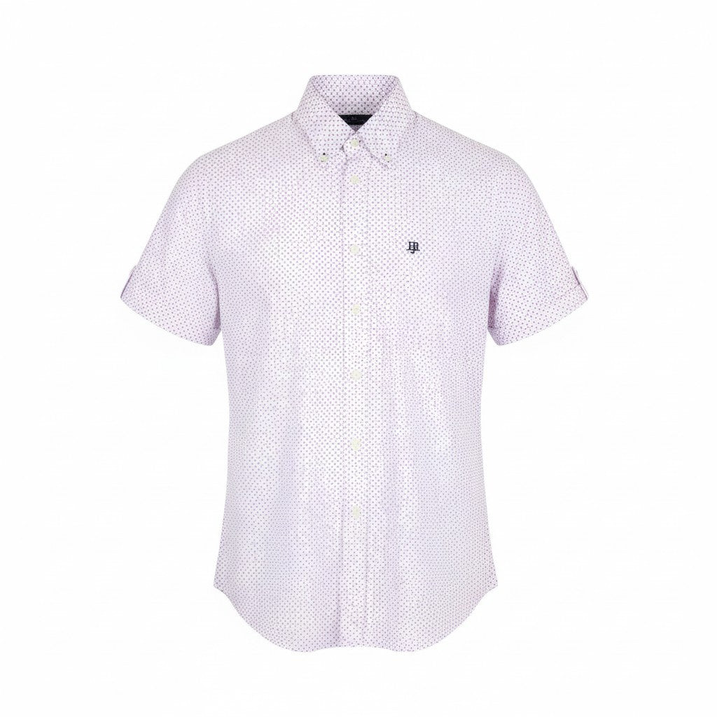 HARMONT & BLAINE Men Shirt M White Cotton Short Sleeve Logo Patterned Button-Up