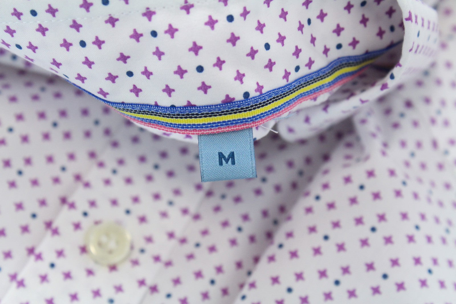 HARMONT & BLAINE Men Shirt M White Cotton Short Sleeve Logo Patterned Button-Up