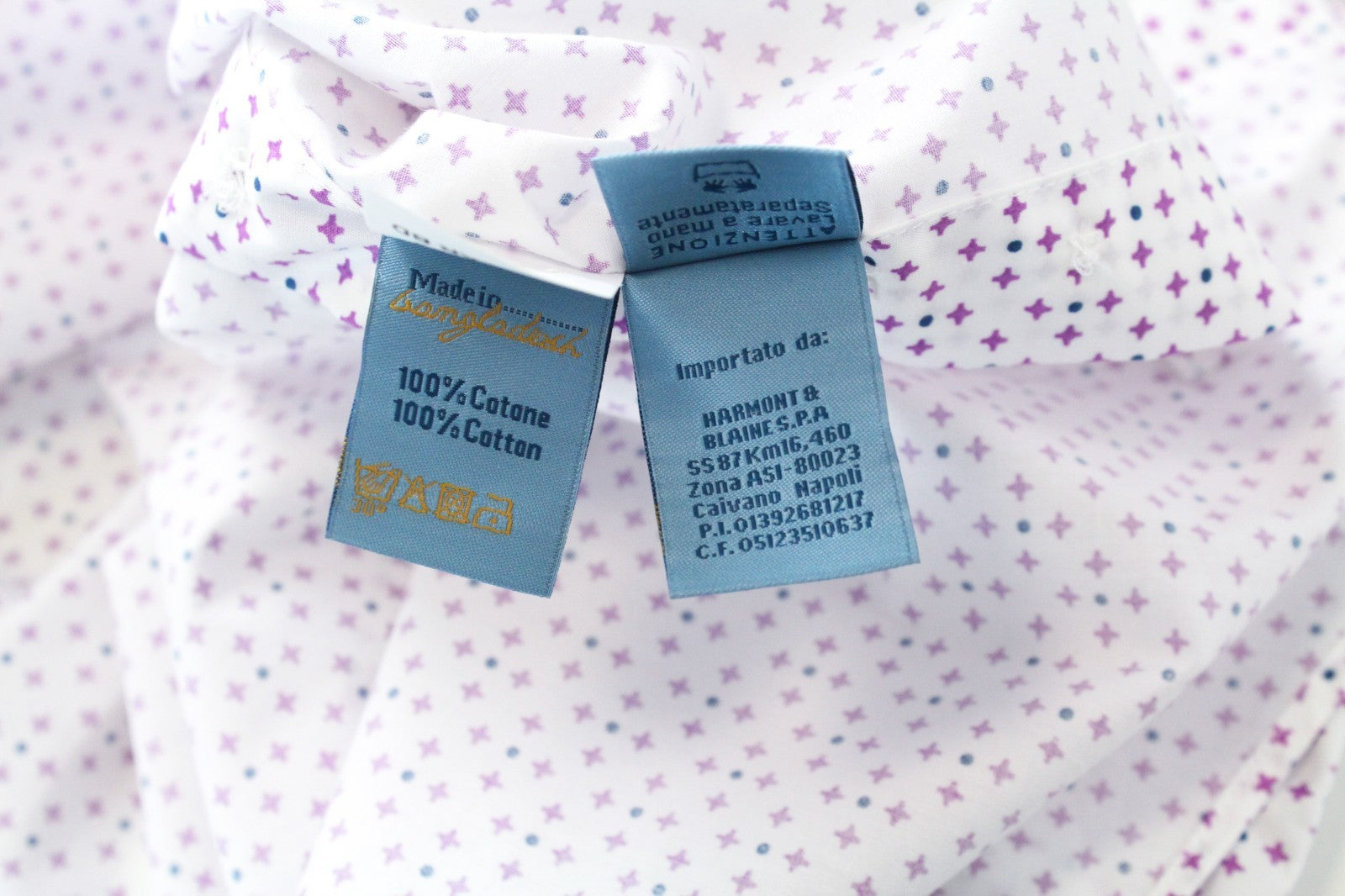 HARMONT & BLAINE Men Shirt M White Cotton Short Sleeve Logo Patterned Button-Up