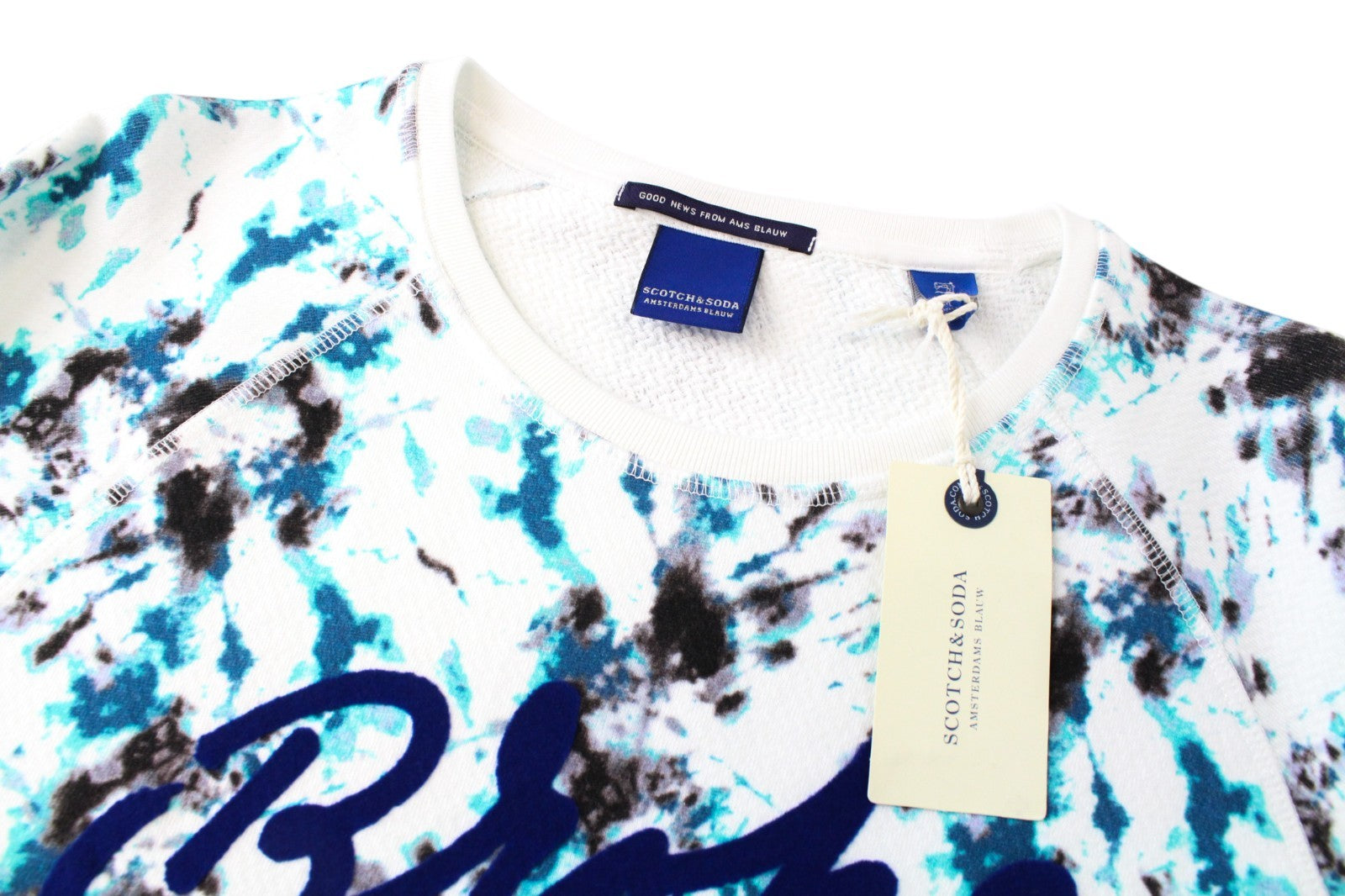 SCOTCH & SODA Ams Blauw Men Sweatshirt M White Cotton Blue Printed Logo Pull On