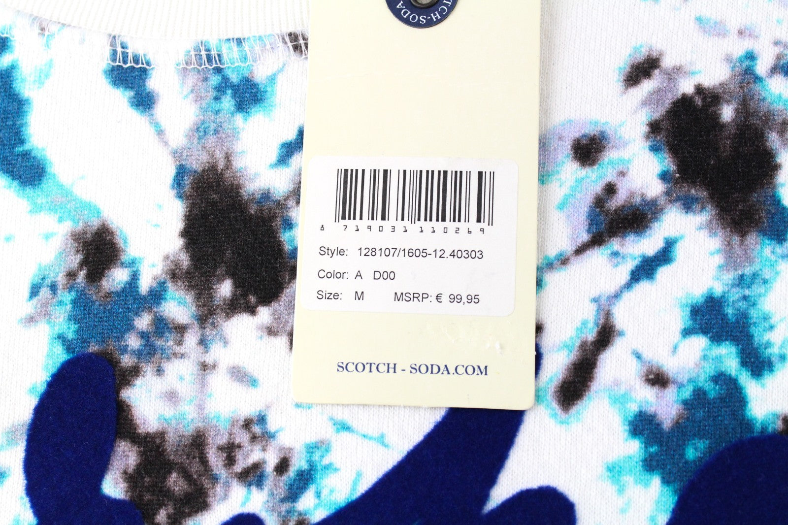 SCOTCH & SODA Ams Blauw Men Sweatshirt M White Cotton Blue Printed Logo Pull On