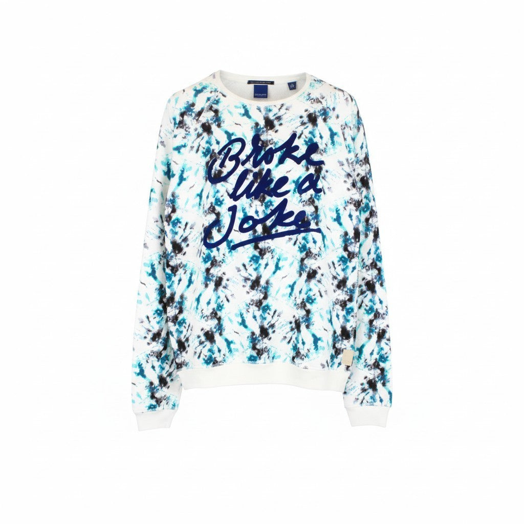 SCOTCH & SODA Ams Blauw Men Sweatshirt M White Cotton Blue Printed Long Sleeve