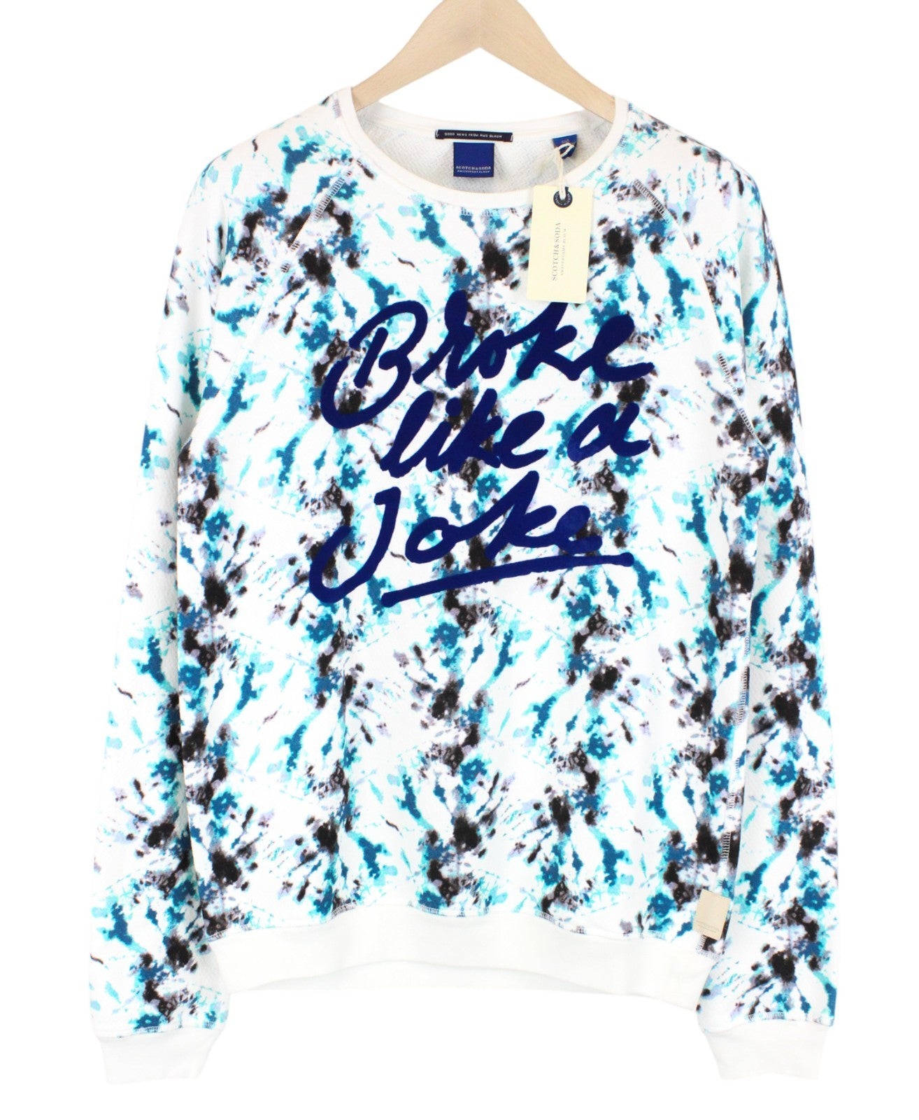 SCOTCH & SODA Ams Blauw Men Sweatshirt M White Cotton Blue Printed Long Sleeve