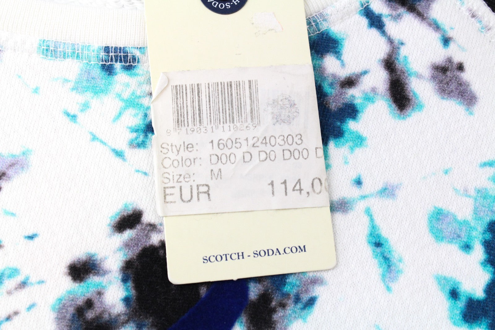 SCOTCH & SODA Ams Blauw Men Sweatshirt M White Cotton Blue Printed Long Sleeve