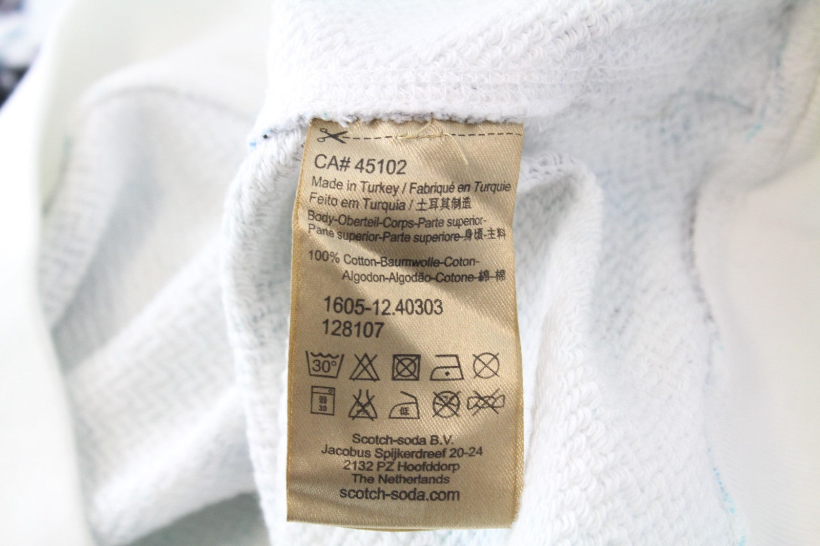 SCOTCH & SODA Ams Blauw Men Sweatshirt M White Cotton Blue Printed Long Sleeve