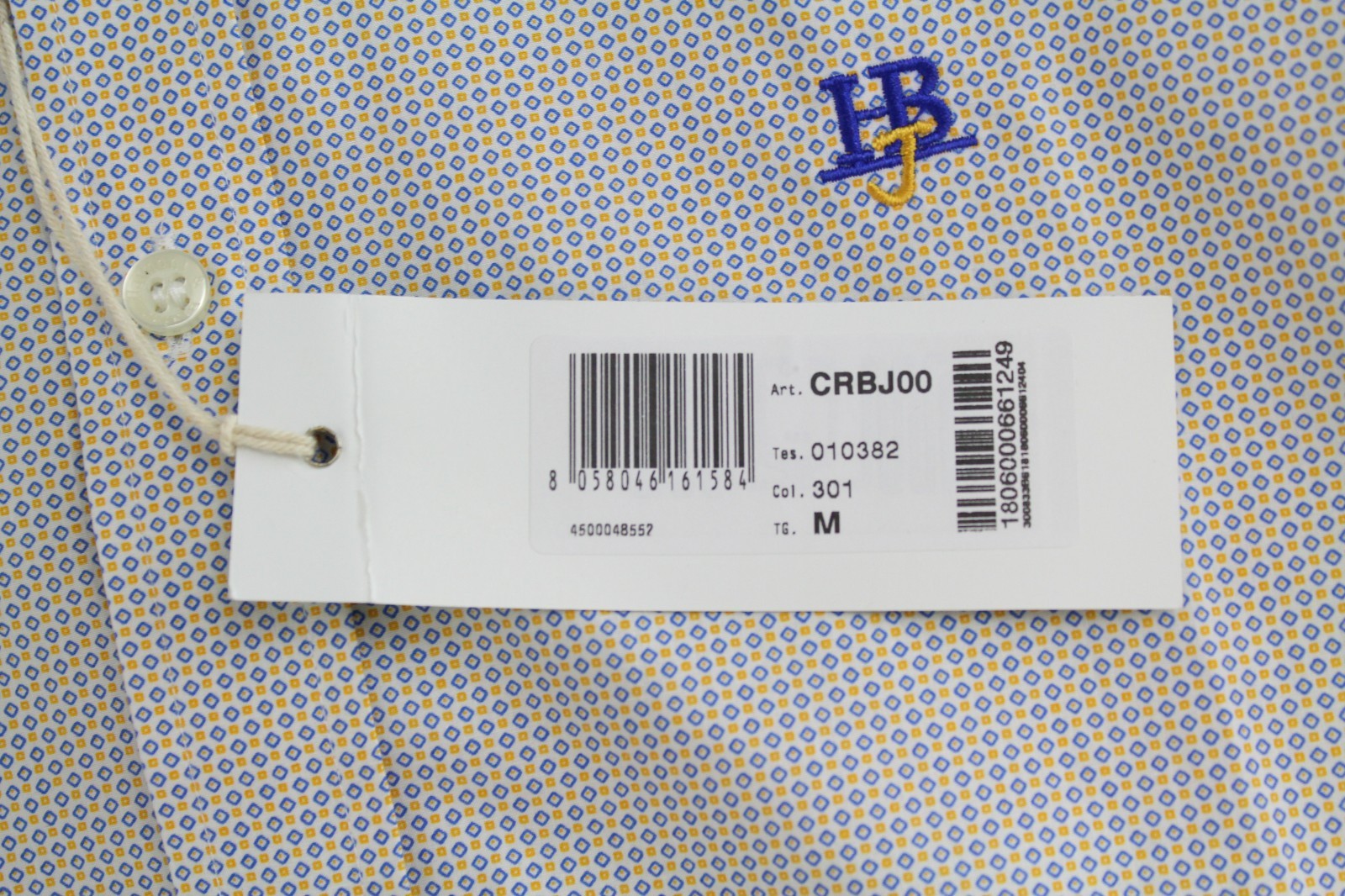 HARMONT & BLAINE Men Shirt M White Pure Cotton Blue Yellow Patterned Long Sleeve