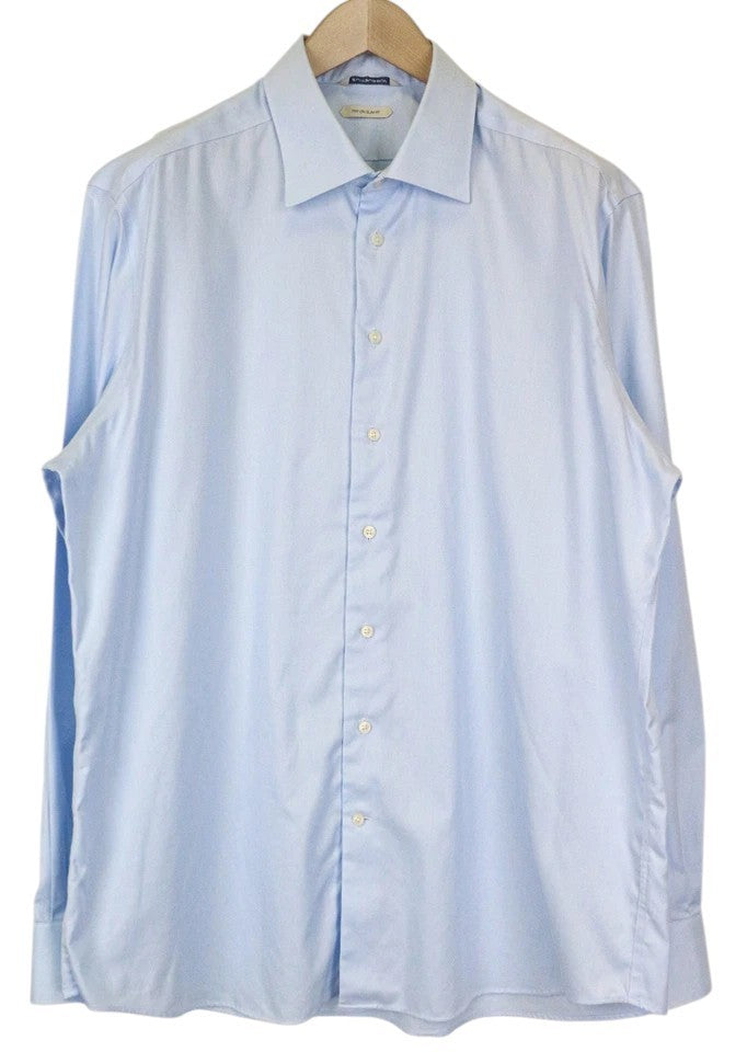 SUITSUPPLY Men's Formal Shirt 45/17 3/4 Slim Blue Cotton Long Sleeve Twill