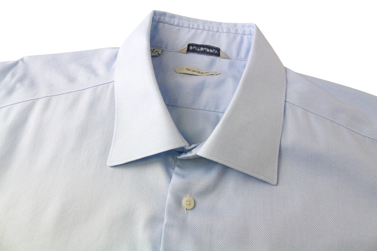 SUITSUPPLY Men's Formal Shirt 45/17 3/4 Slim Blue Cotton Long Sleeve Twill