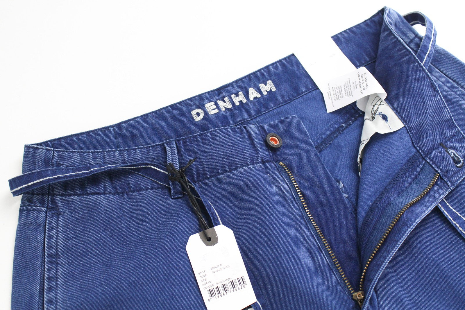 DENHAM Brady Women Jeans W26/L28 Wide Blue Cotton Blend Lightweight Belt Zip-Fly