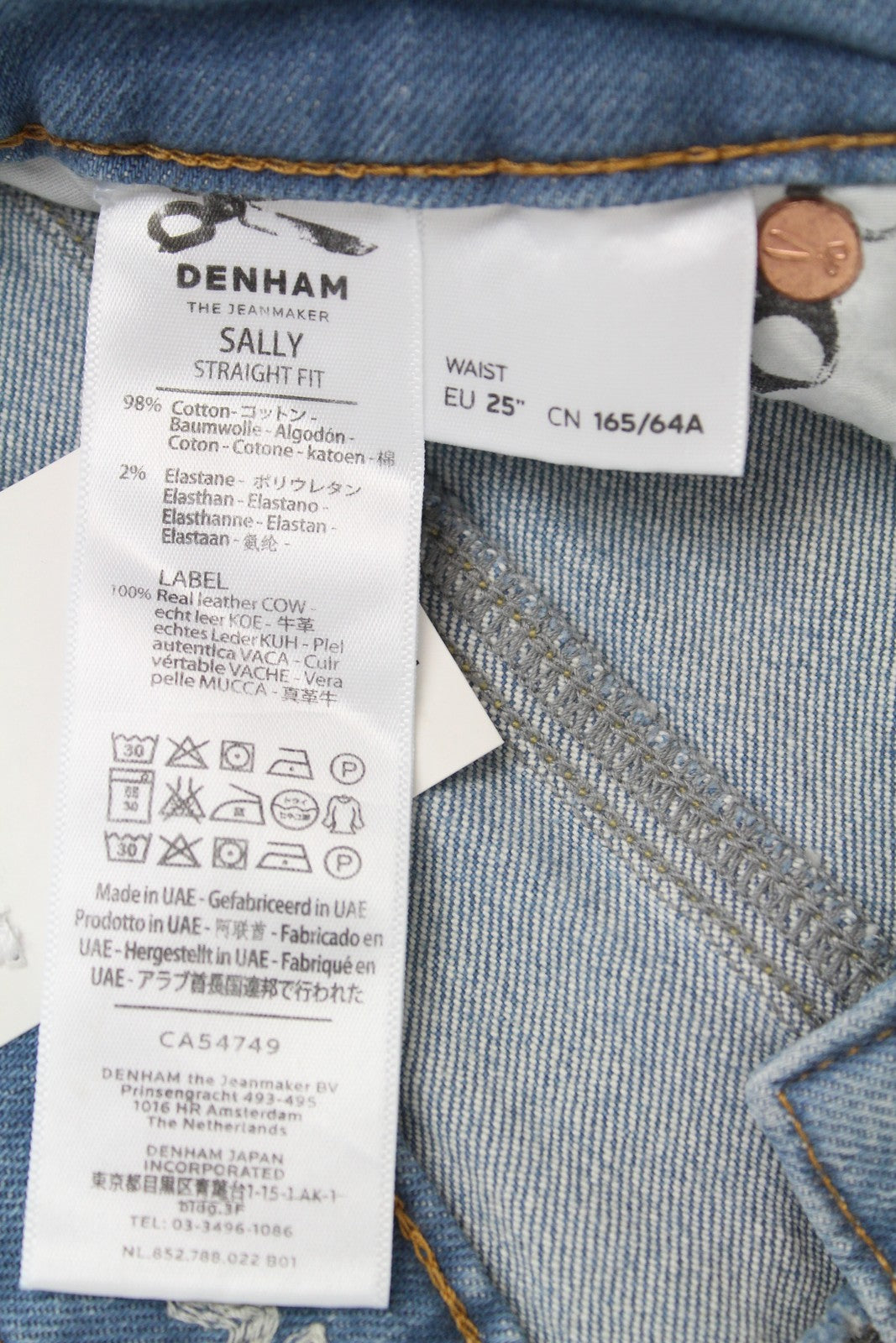 DENHAM Sally Women Jeans W25/L32 Straight Fit Washed Blue Cotton Stretch Denim