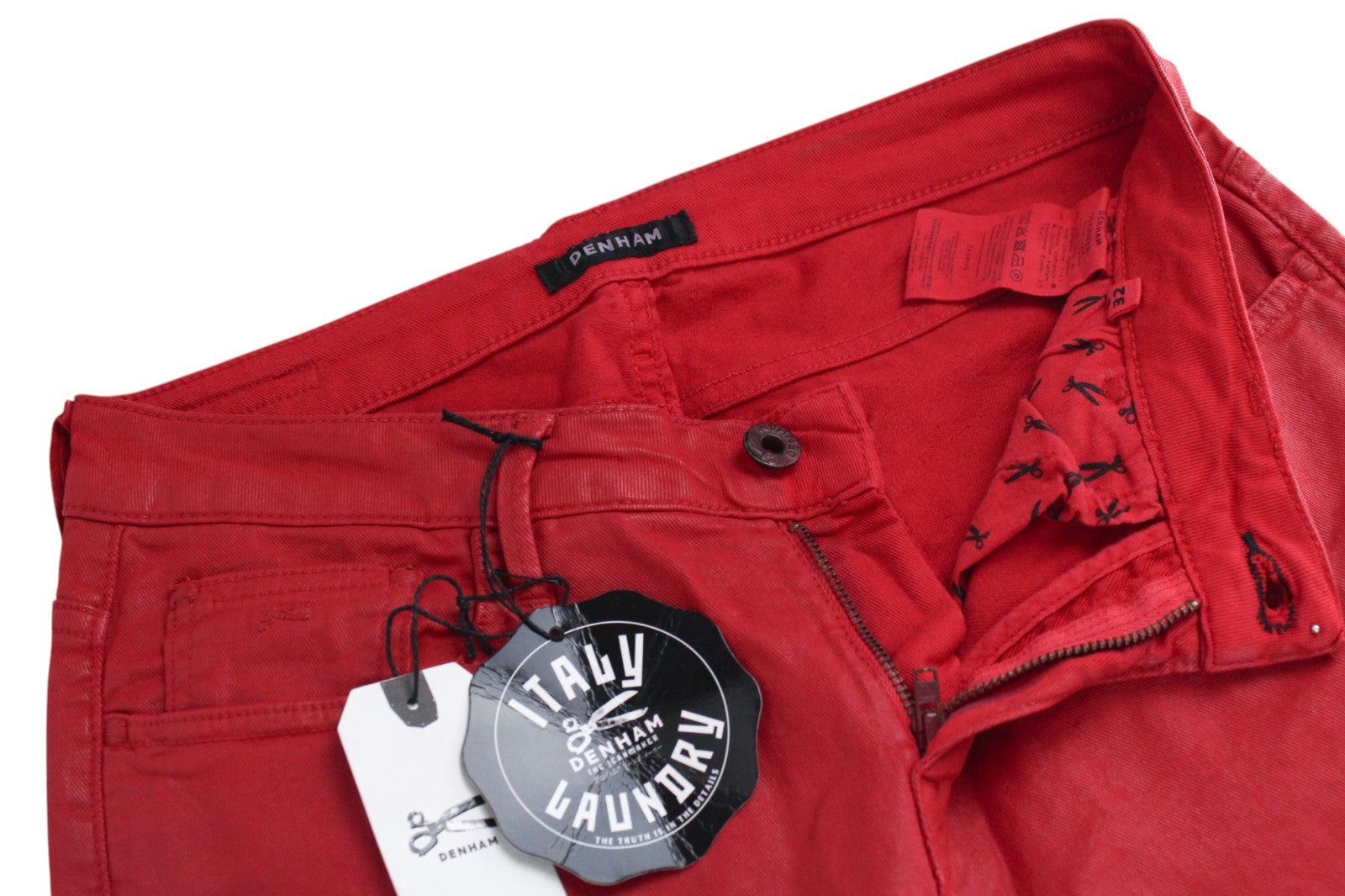 DENHAM Women Jeans W27/L34 Slim Coated Red Cotton Stretch Dyed 5-Pocket