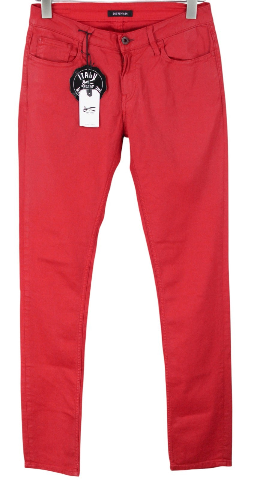 DENHAM Women Jeans W27/L34 Slim Fit Waxed Red Cotton Stretch Dyed 5-Pocket