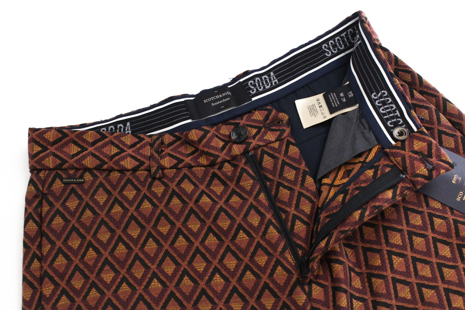 SCOTCH & SODA Ams Couture Men Shorts W28 Brown Patterned Cotton Stretch Summer