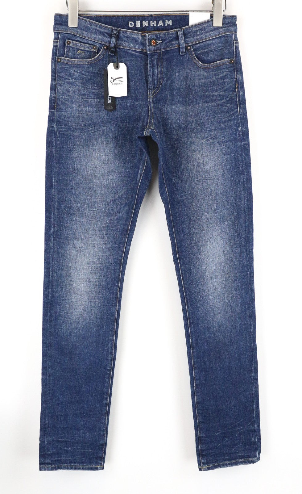 DENHAM Sally Women Jeans W26/L34 Straight Blue Washed Cotton Stretch Denim
