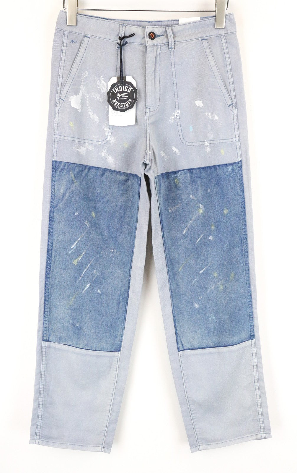 DENHAM Bonnie Women Jeans W23/L28 Flared Linen Cotton Painted Aged Washed Blue