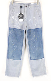 DENHAM Bonnie Women Jeans W23/L28 Flared Linen Cotton Painted Aged Washed Blue