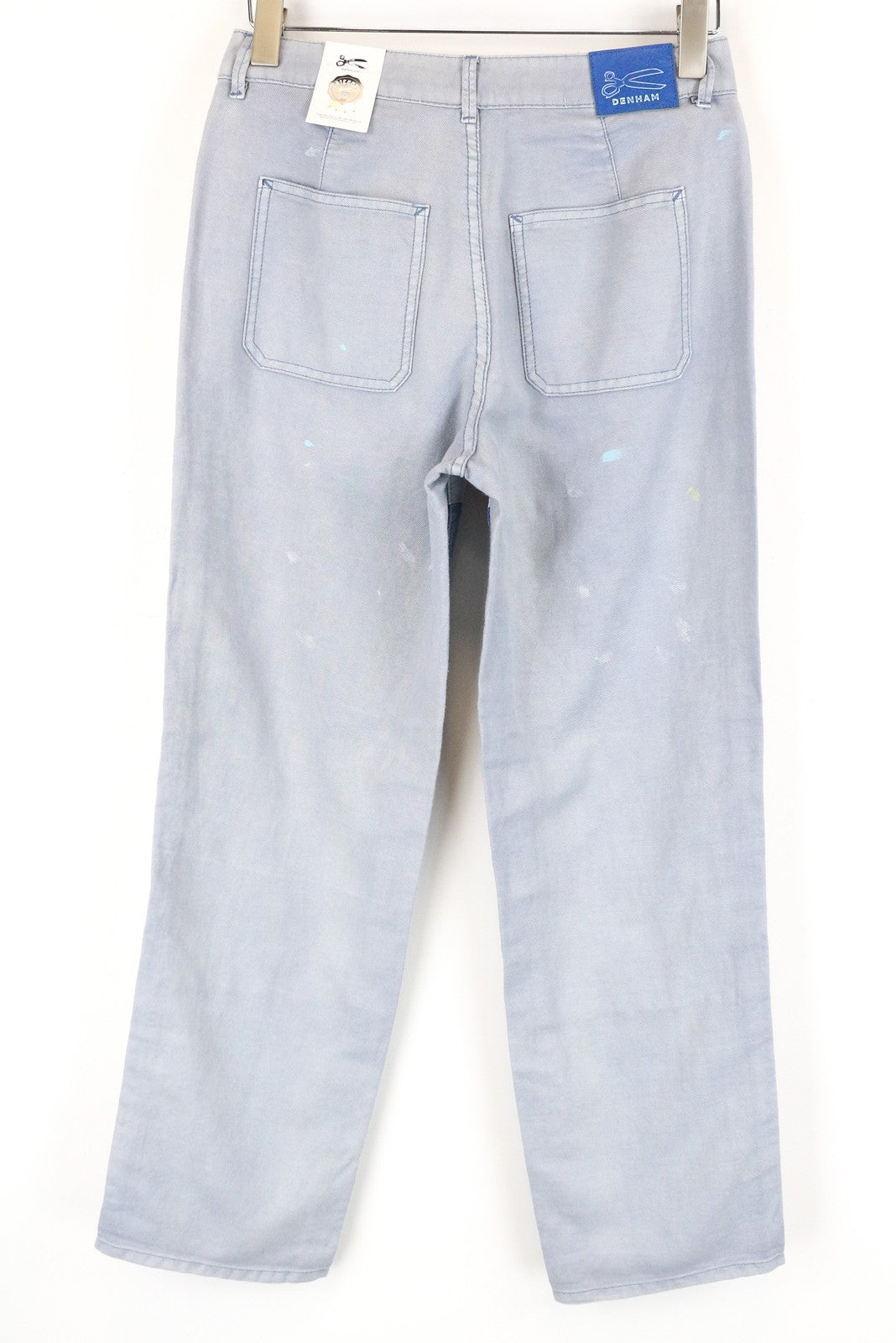 DENHAM Bonnie Women Jeans W23/L28 Flared Linen Cotton Painted Aged Washed Blue