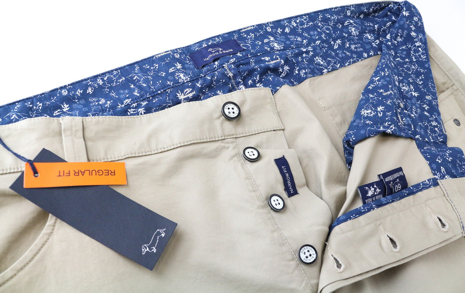 HARMONT & BLAINE Men Trousers 60 Beige Cotton Stretch Regular Fit Casual
