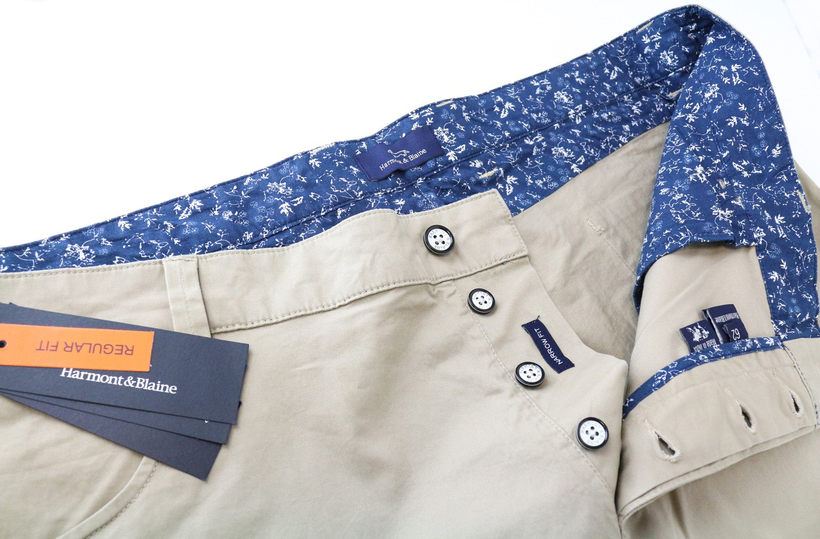 HARMONT & BLAINE Men Trousers 62 Beige Cotton Stretch Regular Fit Logo Casual
