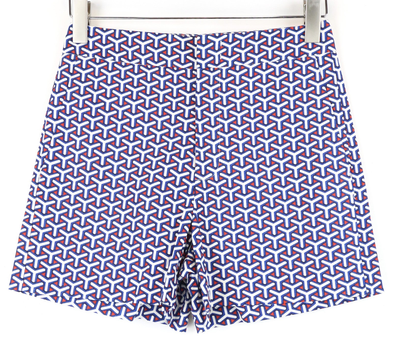 SUITSUPPLY Women Shorts 34 Blue Red Patterned Zip-Fly Slit Pocket Summer