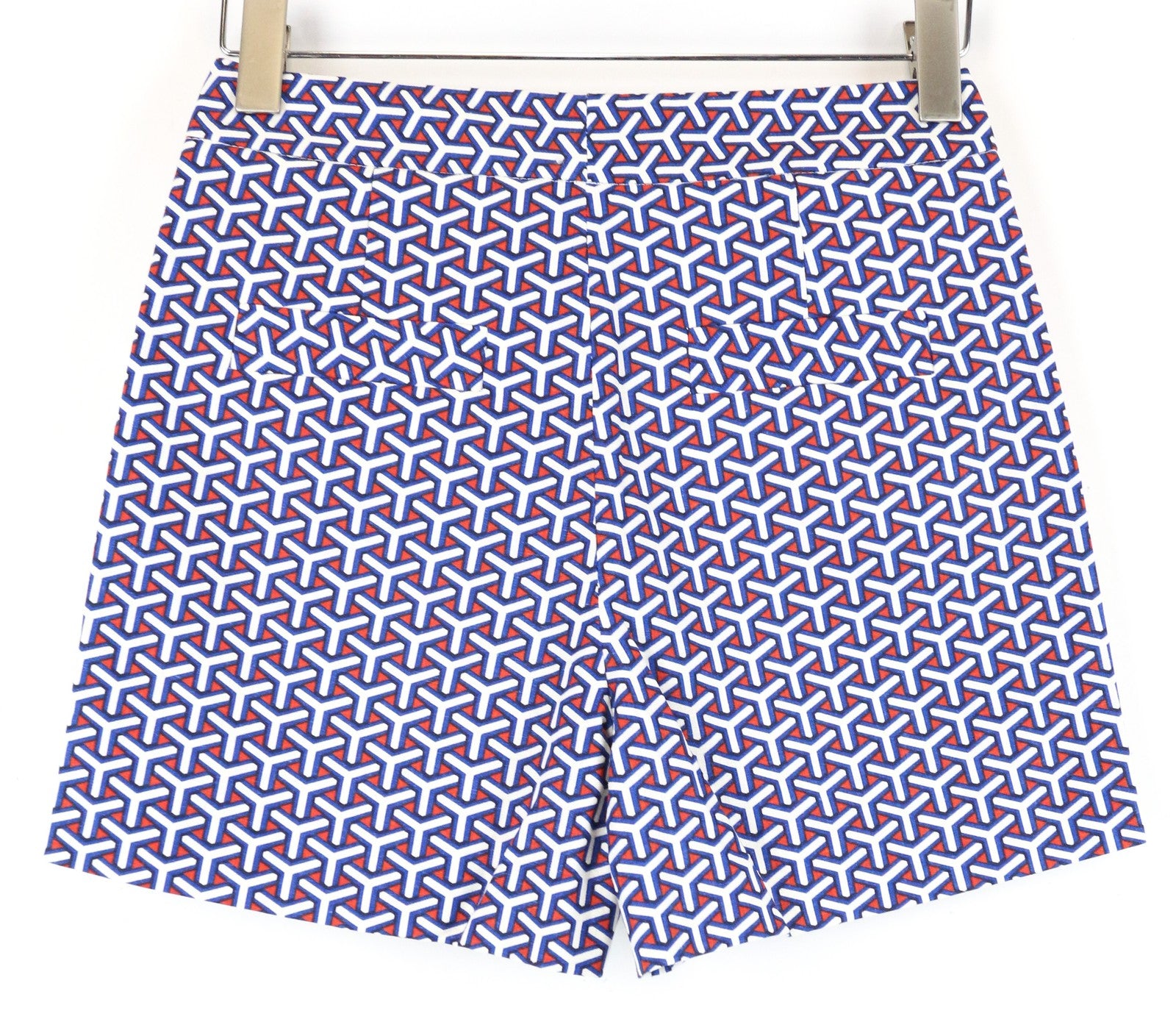 SUITSUPPLY Women Shorts 34 Blue Red Patterned Zip-Fly Slit Pocket Summer