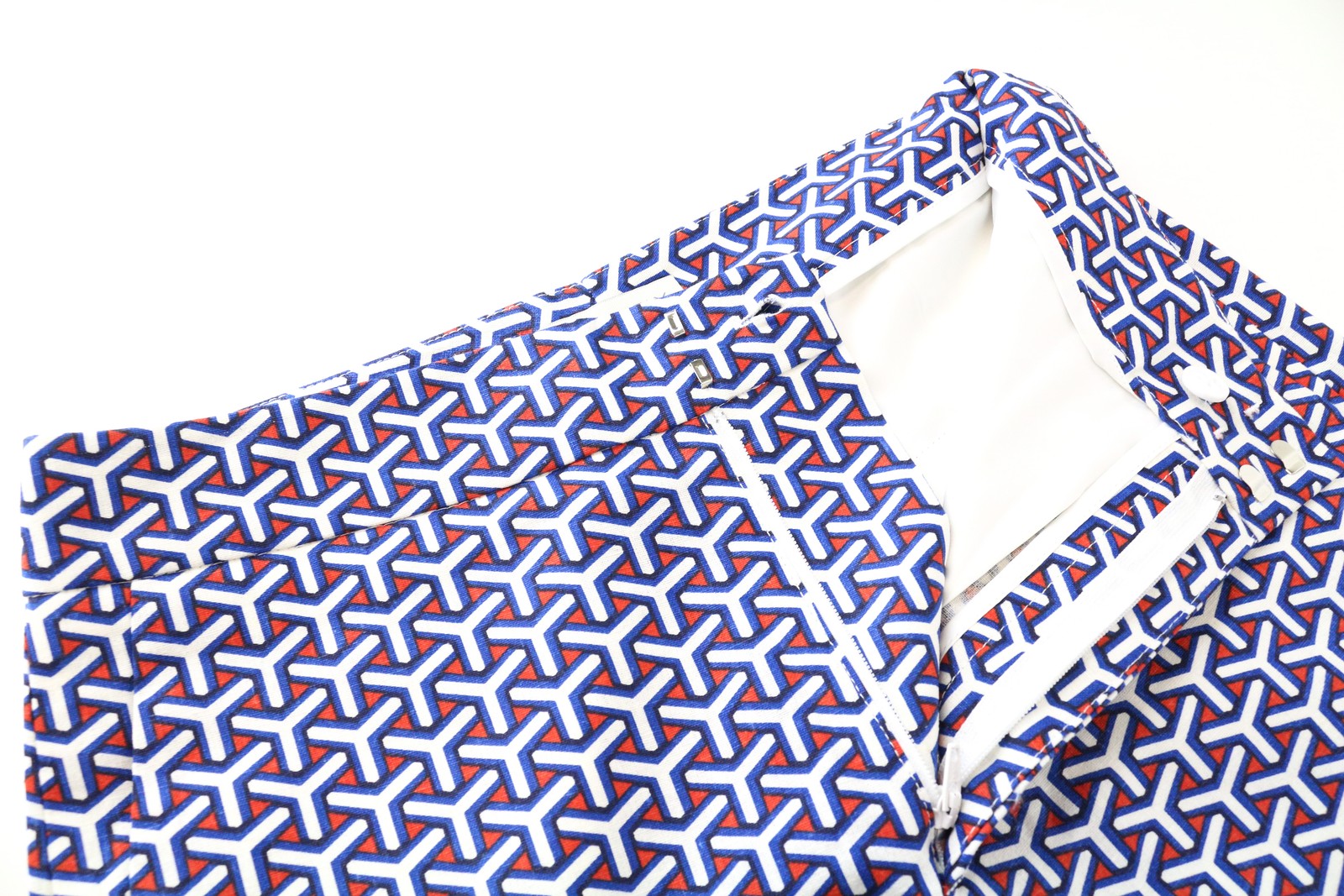 SUITSUPPLY Women Shorts 34 Blue Red Patterned Zip-Fly Slit Pocket Summer